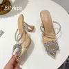 Dress Shoes Eilyken Fashion Crystal Square Buckle Women Pumps Sexy Pointed Toe High Heels PVC Transparent Sandals Wedding Prom Shoes G230130