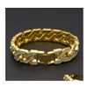 Łańcuch Link Hip Hop Męskie Bransoletki Bling Crystal Diamond Gold Gold Sier Cuban Link Wrap Banser For Women Rapper Hiphop Jewelry D Ot9au