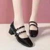 Dress Shoes Comemore 2023 Spring Summer Women Double Buckle Mary Janes Patent Leather High Heels Pumps Retro Ladies Shoe Black