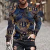 T-shirt maschile autunno autunno oversize oversize vintage a maniche lunghe magliette harajuku etnic stampato o magliette con colletto Playeras hombre 230204