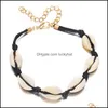 Anklets Boheemian Sea Shell Anklet for Women Girls Black Handmade String Touwketens Zomerstrand enkel armband op beenmannen Boho Jood Otzni