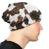 Beretten aangepaste koehide textuur print slouchy beanie hoed vrouwen mannen dieren verbergen lederen hippie gebreide schedels beanies caps voor outdoor ski