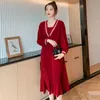 Maternity Dresses Autumn Korean Fashion Dress Sweet Patchwork Ties Waist Loose Clothes For Pregnant Women Elegant Pregnancy