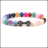 Beaded Strands Rainbow Weathered Agate Beaded Bracelets Women Cross Dumbbell Charm Healing Natural Stone Beads Wrap Bangle For Men Otpj1