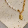 Pendant Necklaces Stainless Steel Natural Freshwater Pearl Drop Shape Ladies Necklace Niche Design 18k Real Gold Plated JewelryPendant