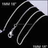 Łańcuchy BK 1mm 925 Sterling Sier Box Choker Naszyjniki dla kobiet mężczyzn Wisior biżuterii Robienie 16 18 20 22 24 cale zrzutu wisiorek dostarczający