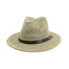Breda brim hattar halm jazz cap casual panama sol för kvinnor sommar strand hatt manlig fedora visir kepsar bälte dekorerad ha ha223
