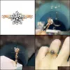 Solitaire Ring Wedding Band Rings med certifikat 18K Vitt guld f￶r kvinnor 1.0CT rundklippta Zirconia Diamond Bridal Engagement Nanas DHSCF