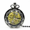 Pocket Watches Brand Steampunk Skeleton Transparent Open Face Roman Normals Hand Vind Mechanical Watch Fob Chain PJX1222