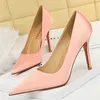 Chaussures habillées 2022 femmes soie 10cm talons hauts Scarpins pompes de bal dame grande taille vert rose fétiche mariage mariée Escarpins fête chaussures en satin G230130