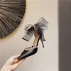 Geklede Schoenen Dames Puntige Teen Boog Mesh Stiletto's Hoge Hak Strass Kristal Pumps Schoenen Bruiloft Bruids Feest Sexy Zwart Wit Nieuw 2022 G230203