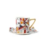 Tassen Untertassen Keramik Kaffeetasse Teller Set Milch Latte Tassen Espresso Home Trinkgeschirr Geometrisches Mosaikmuster Tee Goldgriff