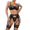 Luxury Fine Lingerie Lace Sexy Set Underwear 4-Piece Sheer Mesh Bilizna Set Of Sex Erotic Intimate See Through Outfits