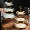 Plates European Classical Three-tier Dessert Stand Golden Stroke Kiln Change Fruit Snack Tray Living Room Coffee Table Desktop Ornament