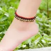 Anklets 2colors Women Stone Ethnic Stones Beads Chains Handmade Braided Foot Fashion Brass Bell Vintage