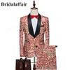 Men's Suits Bridalaffair Boutique(Blazer Trouser)Red Pattern Men Casual Style Elegant Fashion Wedding Banquet Performance Slim Custome Homme