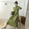 Casual Dresses Autumn Winter Mid-Length A-Line Sticked Dress Women One Piece Solid Color Robe Longue Vestido Largo