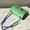 Luxury Designer Bags French Womens Classic Double Flap Quilted Lambskin Apple Green Early Spring Purse Silver Metal Hardware Matelasse Chain Multi Handbags 25CM