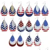 Baumeln Kronleuchter Modeschmuck Pu-Leder Ohrringe Amerikanische Flagge Dreischichtige Faux Drop Lieferung Dhylx