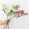 Branches de fleurs artificielles haut de gamme en Latex de Magnolia au toucher réel avec feuille pour la décoration de Table de salon à la maison