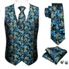 Men's Vests Teal Blue Mens Luxury Brocade Paisley Floral Suit Vest Silk Tie Waistcoat Set Men Clothes Barry.Wang Fashion Designer M-2036Men'