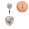 Navel Bell Button Rings Body Jewelry Single Piece Stainless Steel Belly Ring Diamond Zircon Double Heart Rose Gold Sexy Women Girl Dhpfm