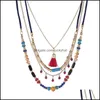 Kralen kettingen vrouwen mtilayer mode bohemian etnische stijl handgemaakte kwast hanger ketting meisjes sieraden cadeau drop levering penda otw9w