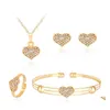 Other Jewelry Sets Luxury Crystal Heart Set For Women Wedding Gold Love Shape Pendant Necklace Stud Earrings Rings Cuff Bangle Brace Ot1Gt