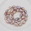 Chains Natural Irregular Rice Shape Pearl Necklace Cultured Freshwater Pink Purple Baroque Beads For Jewelry Women Gift Party