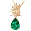 Pendant Necklaces Fashion And Exquisite Dropshaped Emerald Diamond Necklace Elegant Temperament Threensional Butterfly Dance Color G Dhmzz