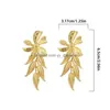 Dangle Chandelier Women Flower Gold Leaf Earrings European Alloy Long Tassel Leaves Earring Stud For Female Party Gift Punk Ear Dr Dhyil