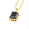 Pendant Necklaces Hip Hop Jewelry Square Ruby Sapphire Red Blue Green Black White Gems Crystal Necklace 24 Inch Gold Chain For Men F Otthv