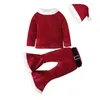 Set di abbigliamento Costume natalizio Bambini Nati Inverno Pile Top Pantaloni Cappelli Neonati maschi Vestiti da Babbo Natale Anno