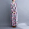 Vestidos casuais de tamanho grande roupas femininas 2023 Autumn de meia-idade de meia-idade estilo étnico Retro Dress Cotton e linho solto solto