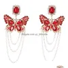 Dangle Chandelier Fashion Rhinestone Imitation Pearl Butterfly Earrings Party Womens Elegant Jewelry Drop Delivery Dhgqs