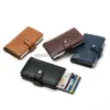 Plånböcker RFID Blockering Vintage Men's Credit Card Holder Aluminium Alloy ID Case Automatisk Metal Läderkorthållare WA304N