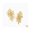 Dangle Chandelier Women Flower Gold Leaf Earrings European Alloy Long Tassel Leaves Earring Stud For Female Party Gift Punk Ear Dr Dhyil