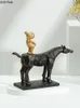 Decorative Figurines Objects & Resin Human Sculpture Horse Simulation Animal Golden Man Child Abstract Handicraft Decoration Modern Home Acc