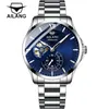 Wristwatches AILANG Hollow Automatic Mechanical Watch Steel Band Luminous Waterproof Men's Luxury Silver Case Blue Surface Sports