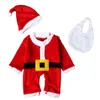 Rompers jul född baby pojkar flickor kläder fleece romper långärmad jultomten jumpsuit hatt haklapp spädbarn bodysuit 0-12m 3 st/set