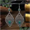 Dangle Chandelier Vintage Sier Color Hollow Water Drop Earrings Bohemian Boho Jewelry Ethnic Crystal Rhinestone For Women Delivery Dhjnx