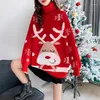 Suéteres de mujer suéter de cuello alto de dibujos animados de Navidad mujer primavera otoño 2023 suelto rojo grueso invierno cálido Pulover de mujer