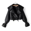 Women's Jackets 2023 Women Faux Leather Jacket Soft Biker Coat Short Pockets Motor PU Black Loose Vintage Autumn Street Red