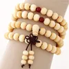 Strand 108 Perles Bois de Santal Naturel Bracelets Bouddhistes Bouddha Prière Bois Perlé Bracelet Noeud 4 Couches Poignet Chaîne Hommes Femmes Bracelets