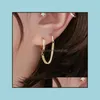 Hoop Huggie Creative Deux Trous Hie Piercing Boucles D'oreilles Pour Les Femmes Cristal Zircon Métal Couleur Chaîne Boucle D'oreille Partie Bijoux Drop Delivery Otorf