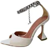 Dress Shoes Rhinestone Strapping Chain Sandals Summer Open-toed High-heeled Women's Patent Leather Wine Glass Heels Women