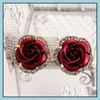 Stud Luxury Rose Flower Pendientes para mujer Crystal Clip On Fashion Girls Jewelry Gift In Bk Drop Delivery Oteau