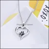 Pendant Necklaces Heart Necklace Cute Animal Dog Love Hollow Pet Paw Footprint For Women Girls Jewelry Shaped Claw Vipjewel Drop Del Dhiwn