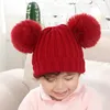 Beretten breien stevige kleur baby verticale strepen meisjes hoeden houden warm buiten kind herfst winter beanie hoed pompom cap