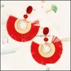 Dangle żyrandelier bohemijski wentylator w kształcie fanów Kolczyki dla kobiet w stylu vintage hiperboliczne oświadczenie o długim frędzle boho moda modna